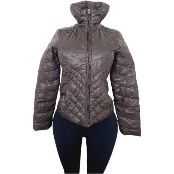 Moncler Women's Coco Brown Mock Neck Goose Down Puffer Jacket Size 40